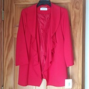 Calvin Klein Ruffle Suit Jacket 14p Red